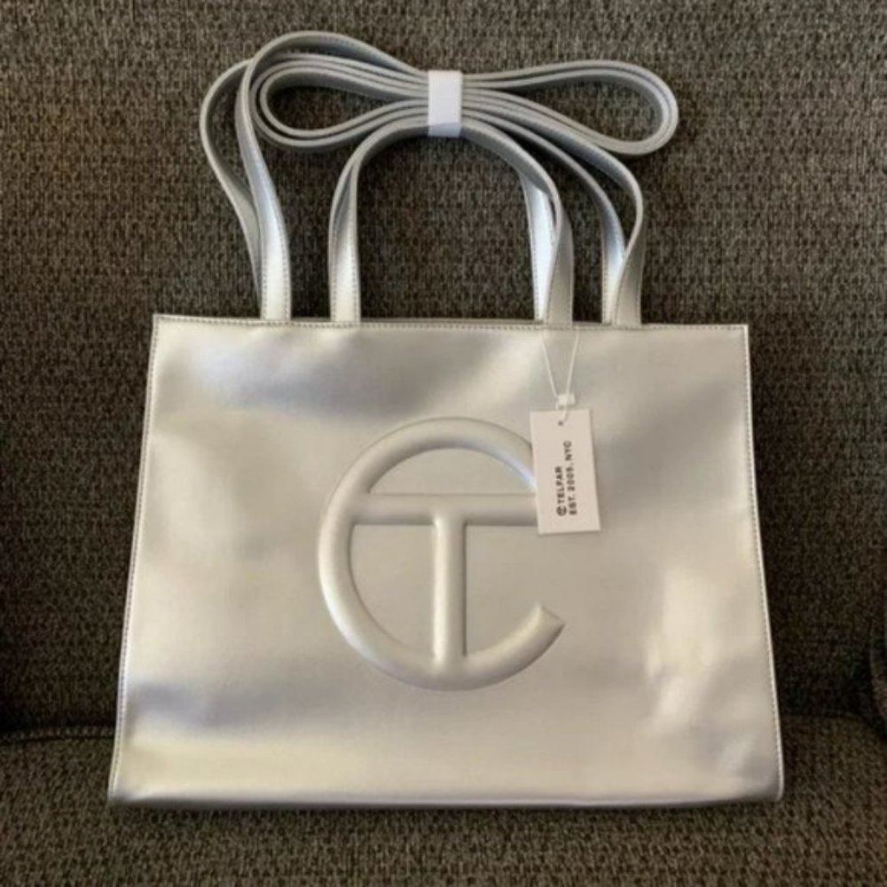 Telfar Medium Silver Shopping Bag ---New---